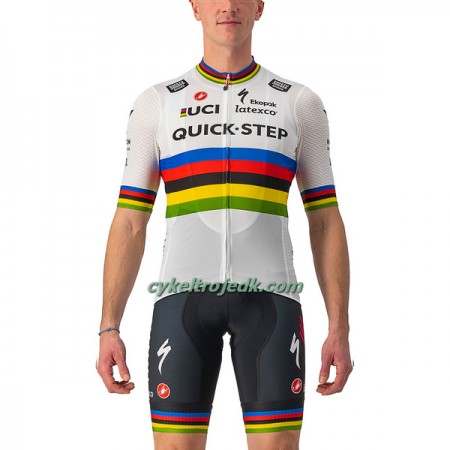 Cykeltøj + Cykelshorts 2022 Quick-Step Alpha Vinyl Verdens Mesterskab Flerfarvet Hvid